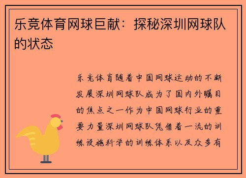 乐竞体育网球巨献：探秘深圳网球队的状态