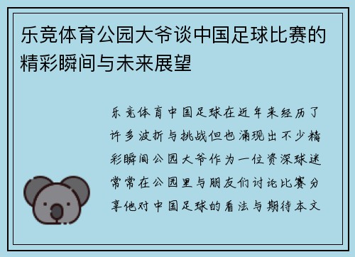 乐竞体育公园大爷谈中国足球比赛的精彩瞬间与未来展望